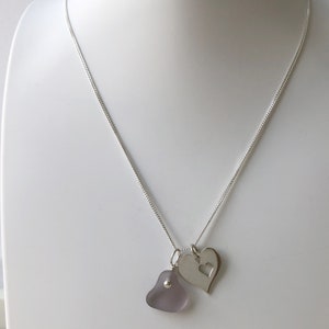 Sterling Silver Heart Charm with Rare Amethyst Genuine Sea Glass Necklace image 4