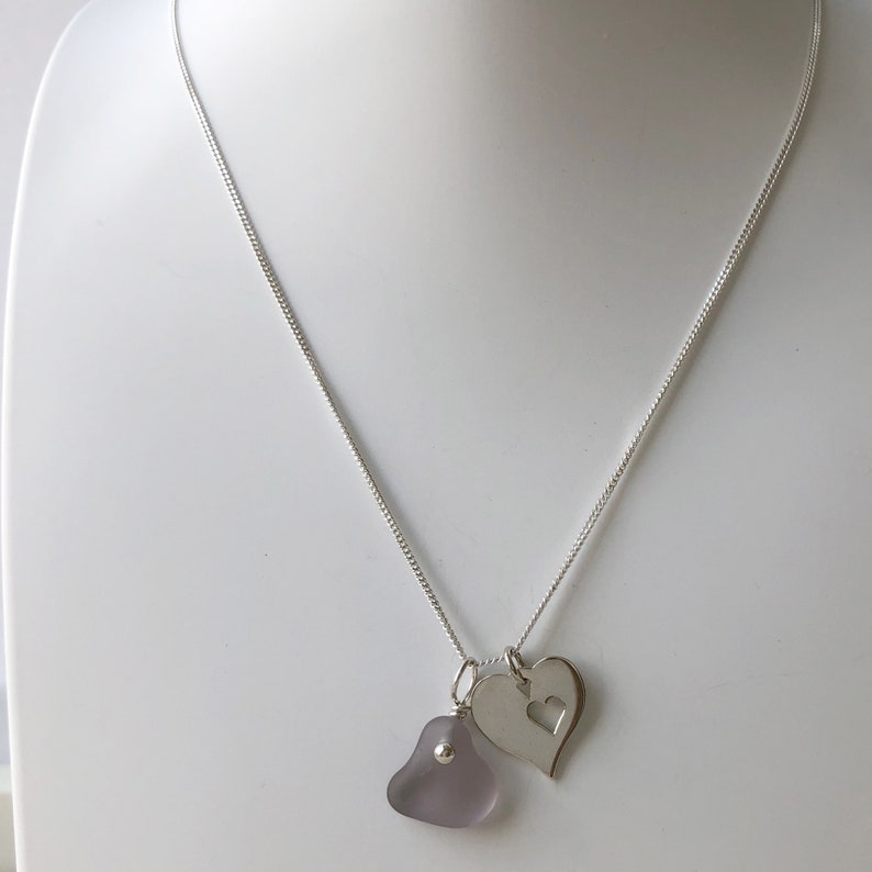 Sterling Silver Heart Charm with Rare Amethyst Genuine Sea Glass Necklace image 4