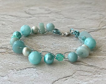 Single Strand with Genuine Sea Glass Crochet Bracelet