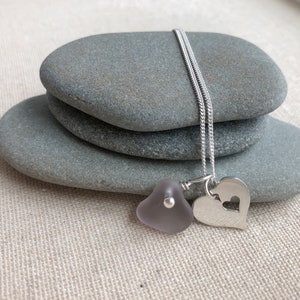 Sterling Silver Heart Charm with Rare Amethyst Genuine Sea Glass Necklace image 2