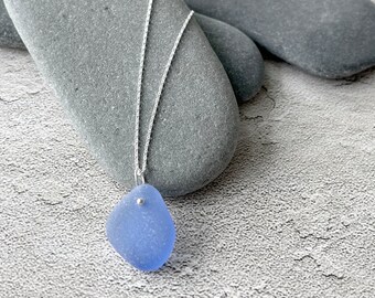 NEW! Sterling Silver "Simply Sea Glass" Rare Cornflower Blue Genuine Sea Glass Necklace