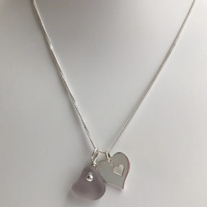 Sterling Silver Heart Charm with Rare Amethyst Genuine Sea Glass Necklace image 3