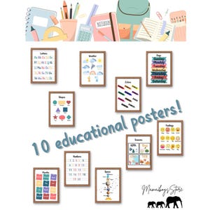 Lernposter für die Vorschule | Druckbare Lernwandkunst für Kinder | ABC, Zahlen, Formen, Farben & mehr | Sofortiger digitaler Download