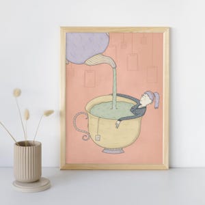 Un té caldo, Stampa illustrata, Stampa artistica, poster, decorazione casa, illustrazione, decorazione da parete, Guerriera