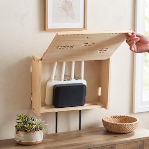 Wooden Router Cover Box Wall Mount, Cable Management Box, Cute Cottage Router Hider, Wi Fi Router Storage Shelf, Cord Organizer Home Decor