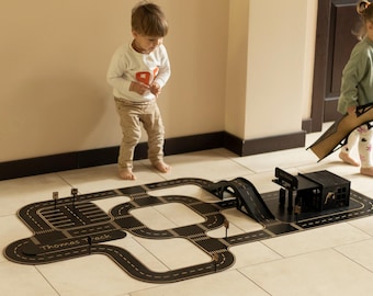 Pista de coche de madera personalizada: juguete Montessori, juego de carretera personalizado