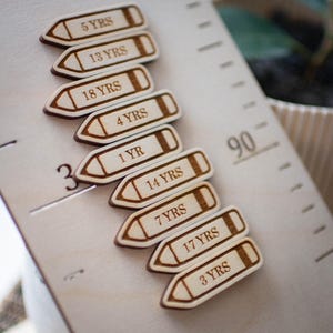 Pencil age markers / Age markers for Height chart / Wooden tags Sticker / Growth Chart Markers /  Personalized Height Marker