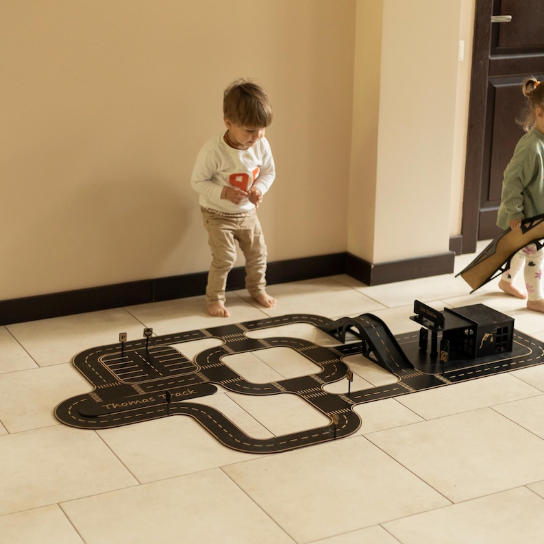 Personalized Wooden Car Track Puzzle: Montessori Toy, Custom Road Set