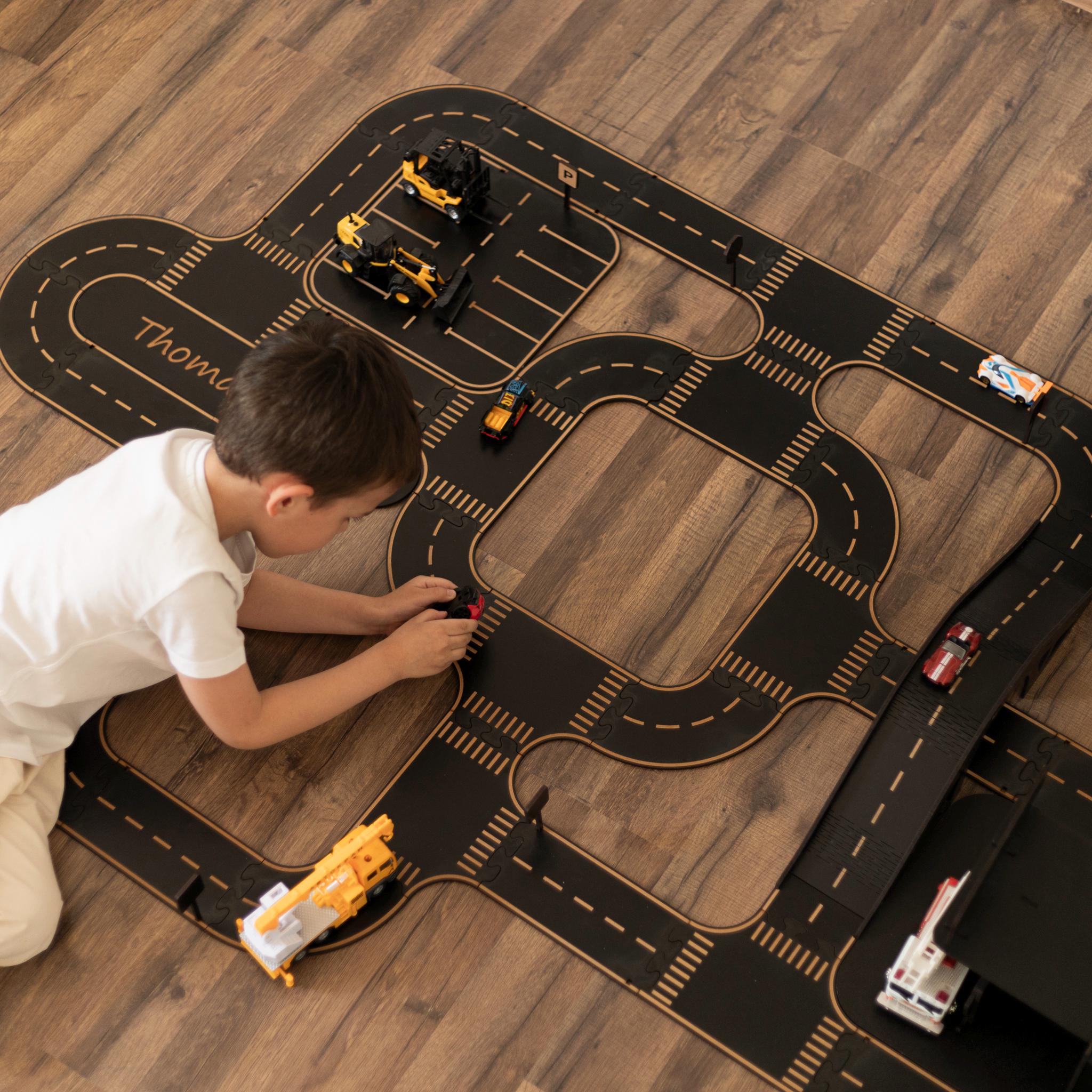Personalized Wooden Car Road Puzzle: Eco-Friendly Montessori Toy