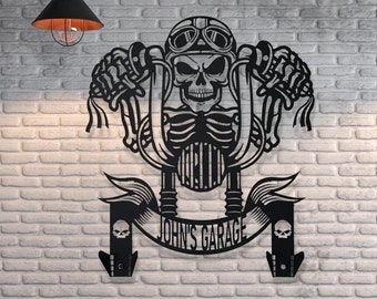 Custom Motorcycle Skull Helmet Holder, Harley Davidson Gifts, Helmet Holder, Coat Jacket Hanger Rack, Custom Garage Decor,Mancave Decor Sign