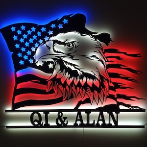 Custom Led Lighted USA Eagle Flag, American Eagle Wall Decor, Lighted LED USA Flag, American Metal Flag, Patriotic Wall Art, Veteran Gift