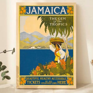 Jamaica The Gem of the Tropics Vintage Travel Poster, Poster Wall Decor