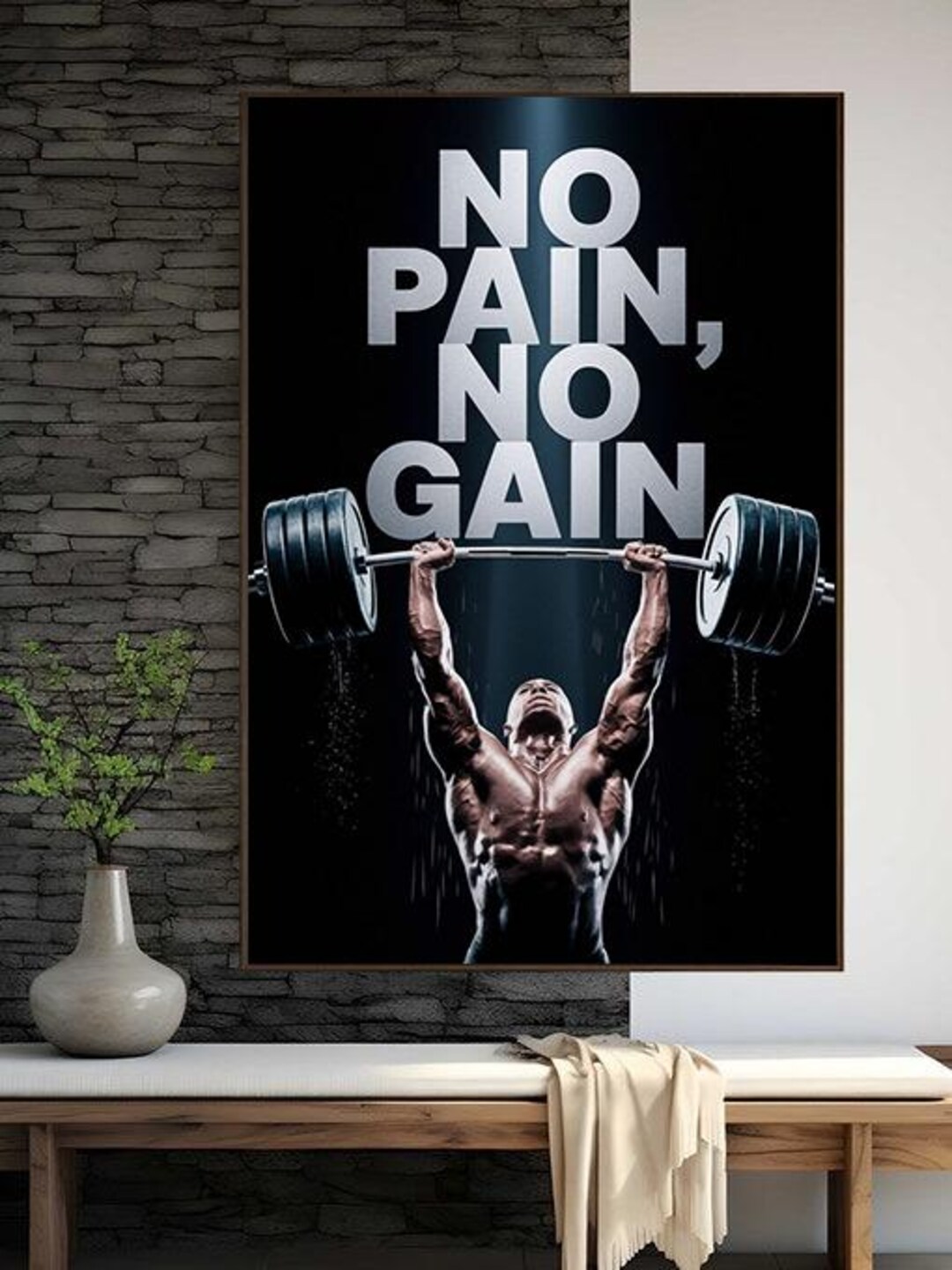 No Pain No Gain Motivational Poster – Gym Wall Art for Fitness Lovers ...