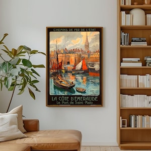France Saint Malo Restored Vintage Travel Poster - Room Decor Vintage Wall Art - Poster Wall Decor
