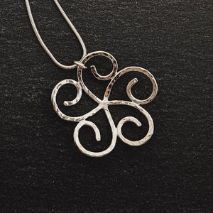 Large swirl flower pendant with hammer texture, large plumeria pendant, handmade sterling silver flower pendant, anniversary gift for her