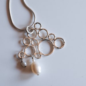 Argentium Silver Rain Cloud Necklace: Freshwater Pearl Drops