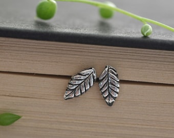 Tiny leaf studs hand carved in sterling silver, everyday studs, small leaf earrings, botanical studs, little leaf studs, gardening jewellery