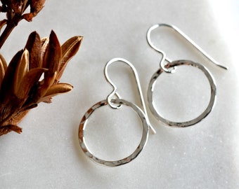 Small silver hoops, simple circle earrings, best friend gift, textured hoop earrings, silver circle earrings, minimalist circle jewelry