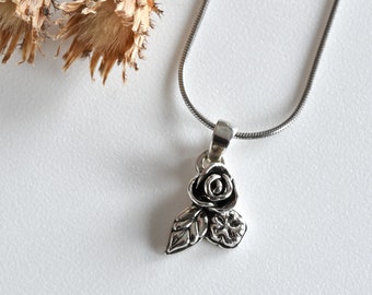 Mini wildflower necklace handmade in solid sterling silver, flower pendant, small rose pendant, tiny rose necklace, unique rose jewelry