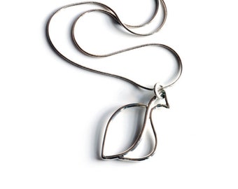 Simple silver leaf pendant, open leaf necklace by Canadian silversmith and jewelry artist Melissa Pedersen, minimal gift for her, wire leaf