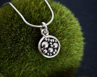 Mini Pomegranate Necklace ~ Sterling Silver Seed Pendant ~ Circle Pendant Handmade by Calgary, AB Artist Melissa Pedersen ~ Romantic Gift