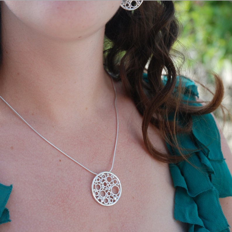 Pomegranate pendant handmade in solid sterling silver with or without dark patina unique bubble necklace in circle design in size large image 3