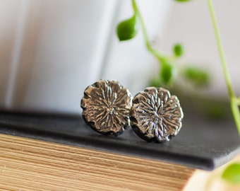 Earthy silver studs, organic sterling silver jewelry, raw silver studs, rustic circle earrings, handmade using recycled sterling silver