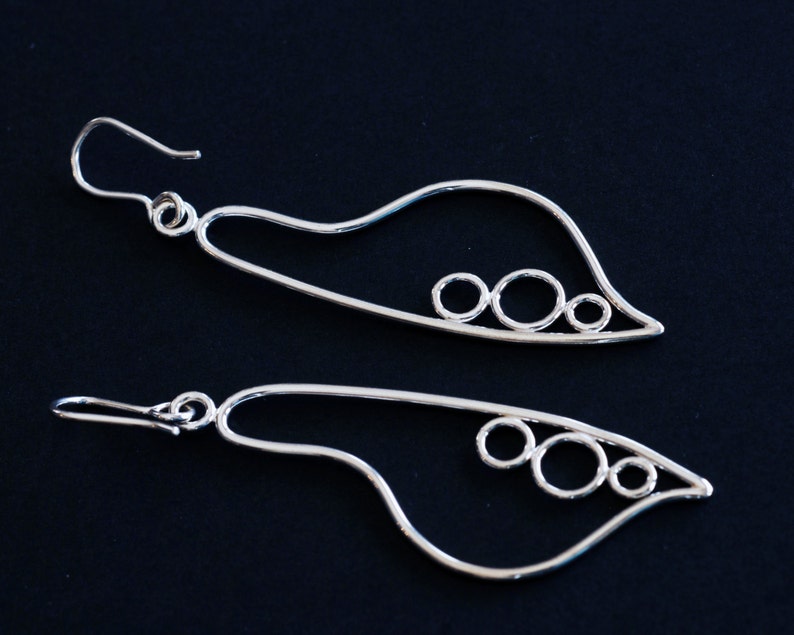 Large wire pod earrings, sterling silver pea pod earrings, lightweight big silver earrings, big dangle earrings, Canadian handmade silver image 5