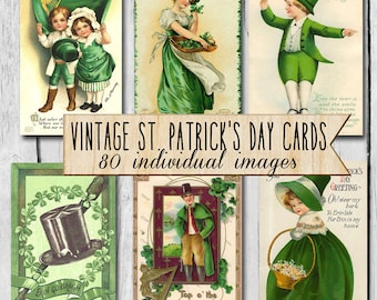 Vintage ST. PATRICK'S DAY Postcards - Digital Collage Images & Ephemera- 80 Individual Images