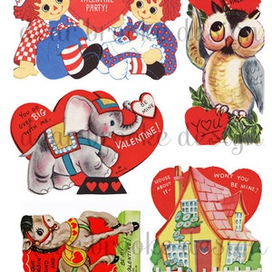 Vintage Children Valentines Digital Collage Sheet & Ephemera 6 Unique Images image 2