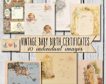 Vintage BABY BIRTH CERTIFICATES -  10 individual images