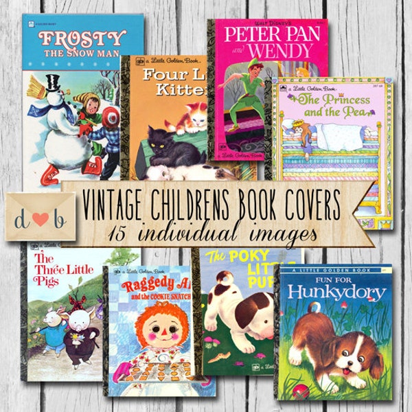 Vintage CHILDREN BOOK COVERS-  15 individual images