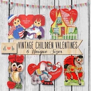 Vintage Children Valentines Digital Collage Sheet & Ephemera 6 Unique Images image 1