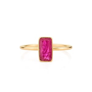 18K Yellow Gold Natural Ruby Ring – Baguette Cut Ruby Solitaire – Dainty July Birthstone Ring – Minimalist Gold Ring – Handmade Fine Jewelry