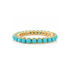 14K Gelbgold Natürlicher Türkis Eternity Band - Minimalistischer Stapelring - Runder Türkis Ring - Handgefertigter stapelbarer Ring