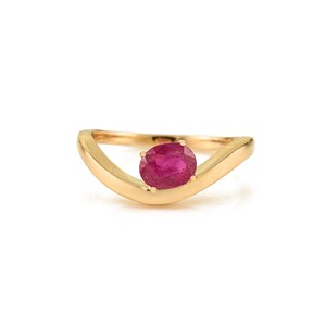 Oval Cut Genuine Ruby Ring, 14k Gold Curved Band Stackable Ring, Fine Jewelry