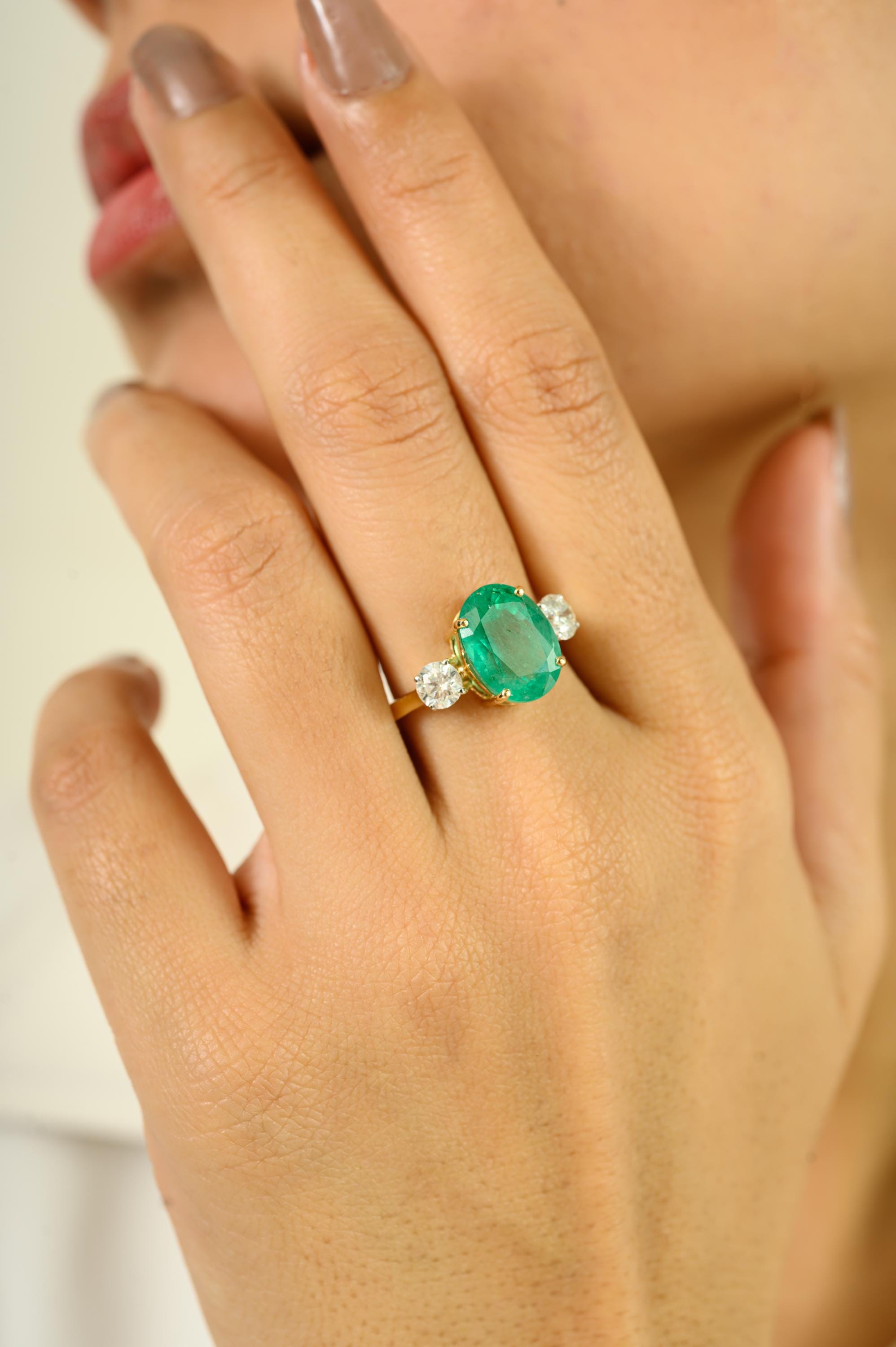 ヴィンテージ エメラルド ダイヤモンド リング：14K ゴールド スリー