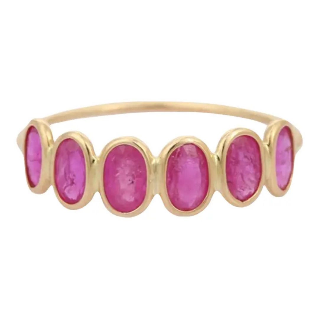18k Gold Ruby Half Eternity Band Ring: July Birthstone - Etsy UK