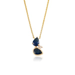 1.66ct Double Pear-Shaped Sapphire Diamond Pendant Necklace in 14K Yellow Gold