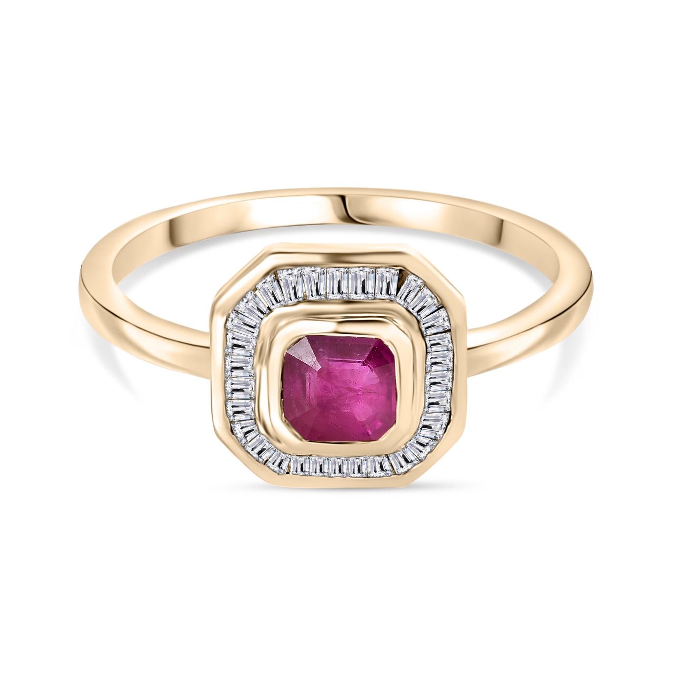 Cushion Cut Ruby Halo Diamond Ring - 14K Solid Gold Anniversary 