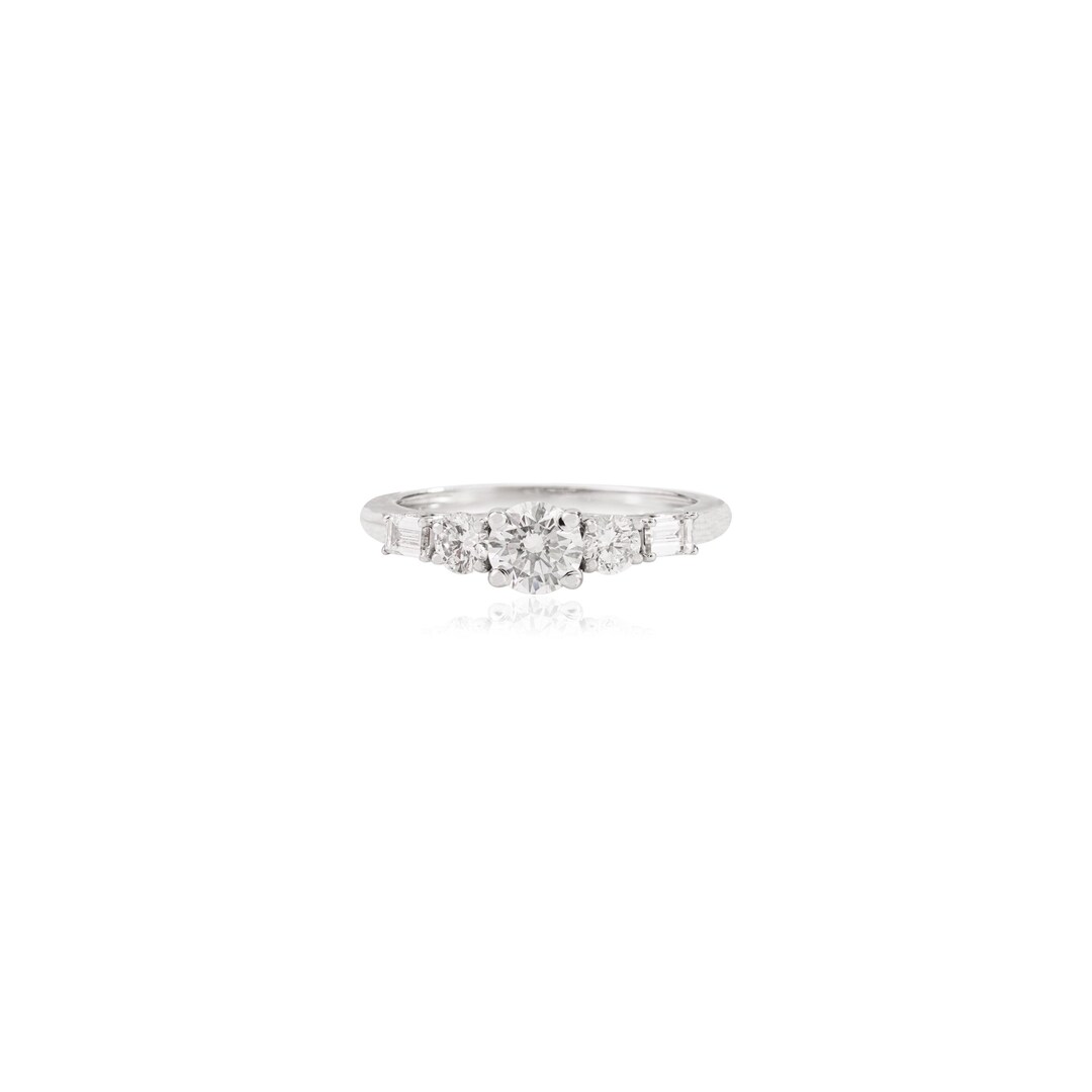 14K White Gold Lab Grown Diamond Engagement Ring – Round & Baguette ...