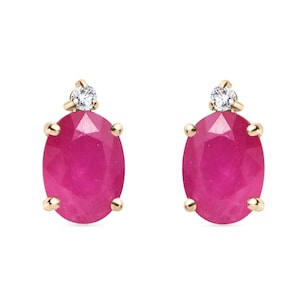 2.07 Cts Ruby Dainty Diamond Stud- 14K Solid Gold Minimalist Gemstone Earrings- July Birthstone Earrings- Gifts For Daughter- Handmade Studs
