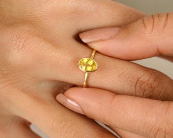 Natural Yellow Sapphire Gemstone Ring- 14K Yellow Gold Charm Ring- Gold Stacked Ring- Everyday Wear Minimalist Ring- Lovely Birthstone Ring