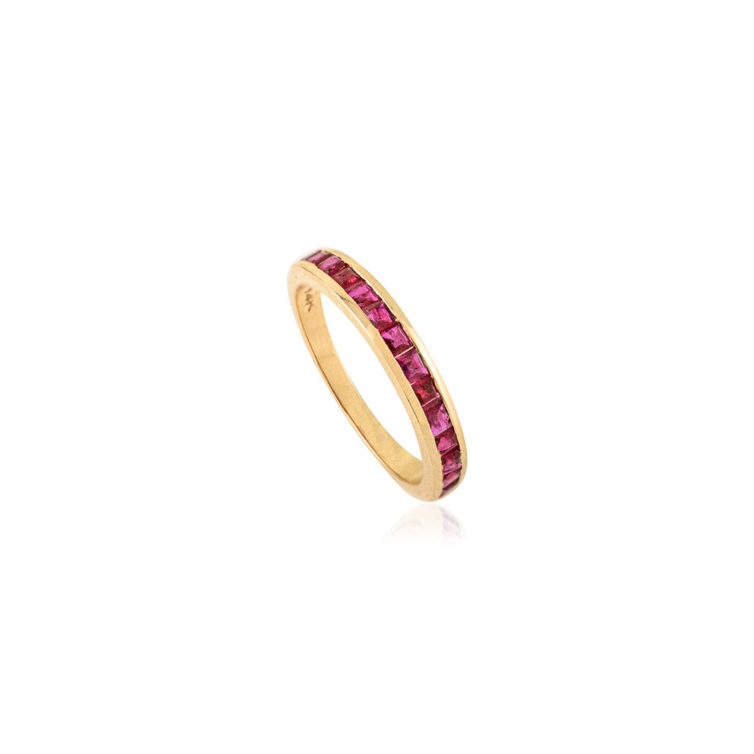 14K Gold Ruby Eternity Band – Princess Cut Gemstone Stacking Ring - Etsy