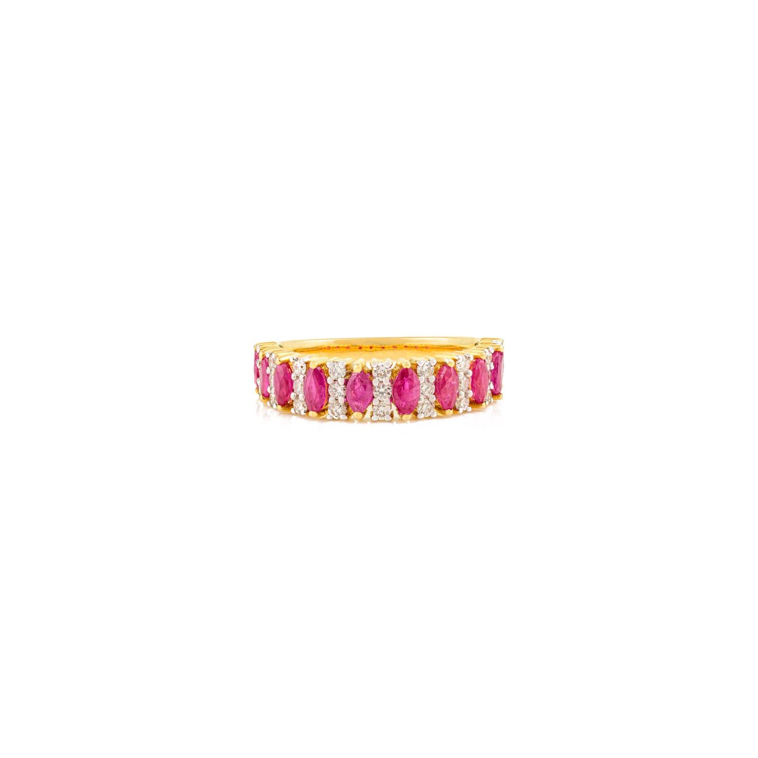 14K Gold Ruby and Diamond Ring: Marquise July Birthstone Band - Etsy
