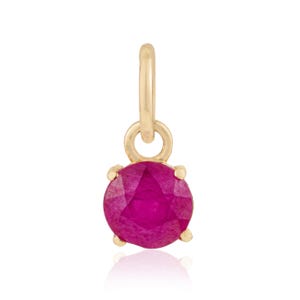 Dainty Round Cut Ruby Solitaire Pendant in 14K Yellow Gold Fine Gemstone Jewelry