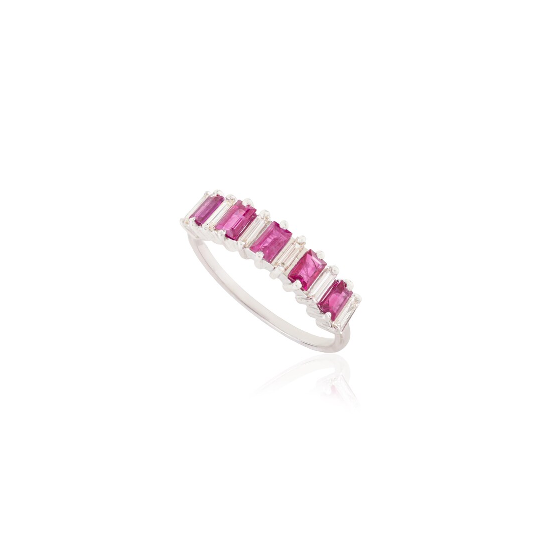 14k Gold Baguette Ruby & Diamond Ring, Stackable Eternity Band ...