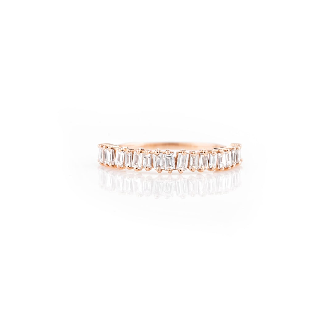 14k Gold Baguette Diamond Wedding Band: Art Deco Half Eternity Ring - Etsy