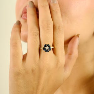 14K Yellow Gold Sapphire Flower Ring– Natural Blue Sapphires & Diamond Cluster Dainty Floral Ring– September Birthstone– Fine Gold Jewelry