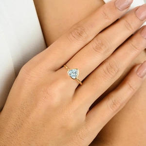 Triangle Aquamarine Ring- 14K Gold Dainty Statement Semi Precious Gemstone Ring- Affordable Jewelry- March Birthstone Jewelry- Bezel Setting